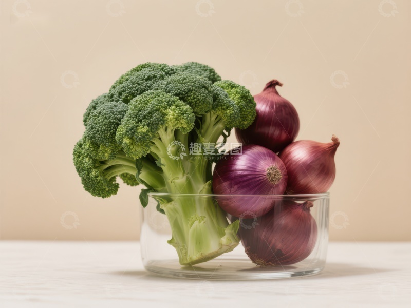 高清大图下载【趣麦麦图】西兰花与红洋葱的静物组合