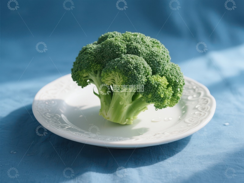 高清大图下载【趣麦麦图】新鲜西兰花置于白色盘中