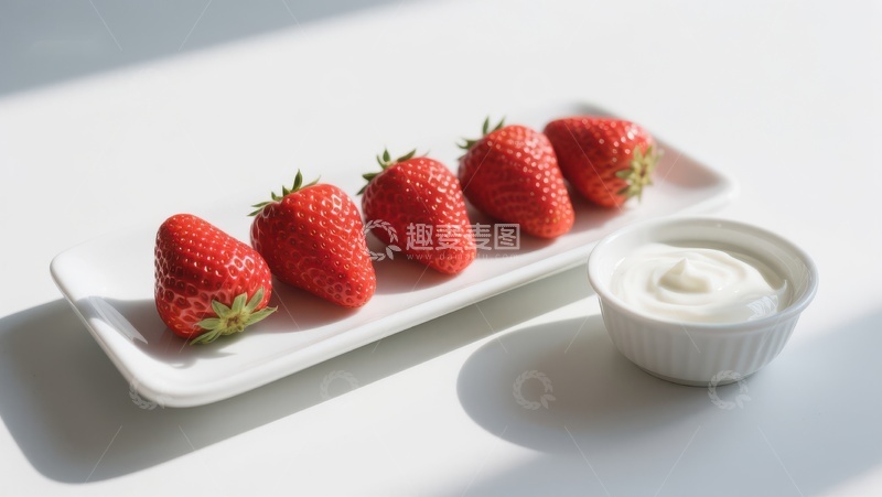 高清大图下载【趣麦麦图】新鲜草莓配酸奶，简约美食