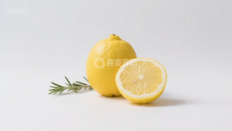 高清大图下载【趣麦麦图】新鲜柠檬与迷迭香的静物组合