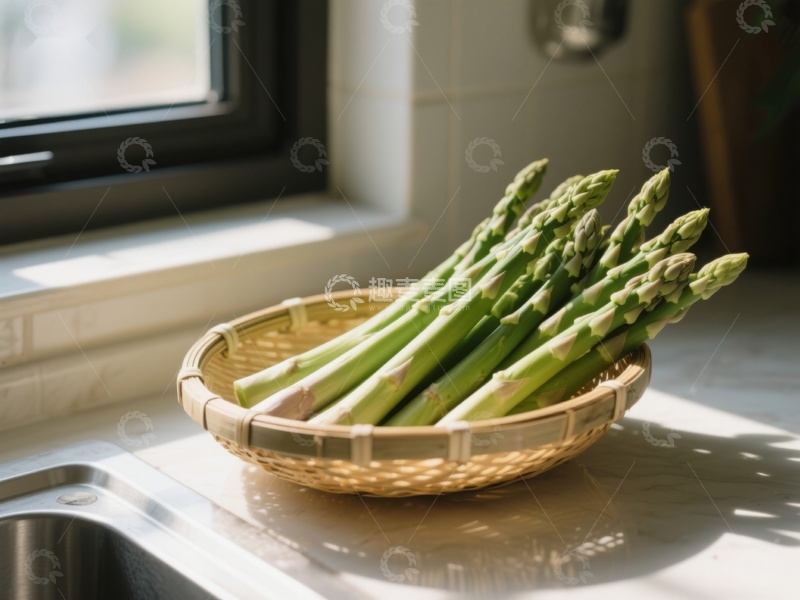 高清大图下载【趣麦麦图】竹篮中的新鲜芦笋