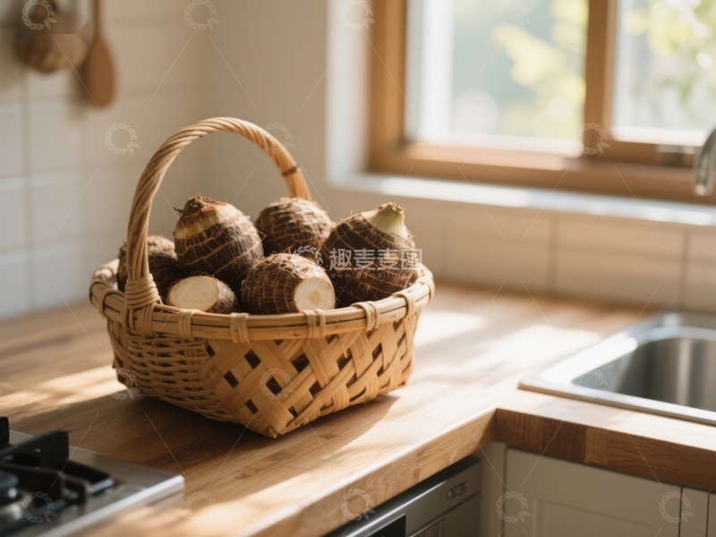 高清大图下载【趣麦麦图】厨房窗边的芋头篮
