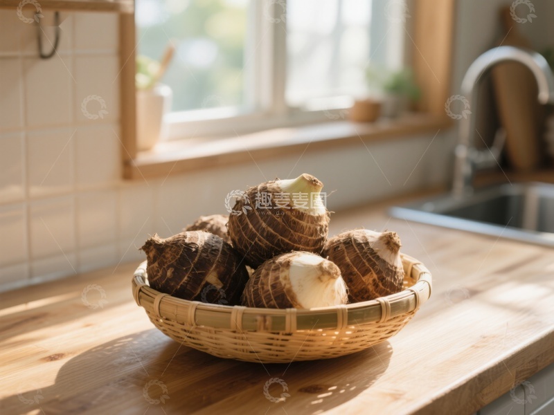 高清大图下载【趣麦麦图】厨房窗边的竹篮芋头