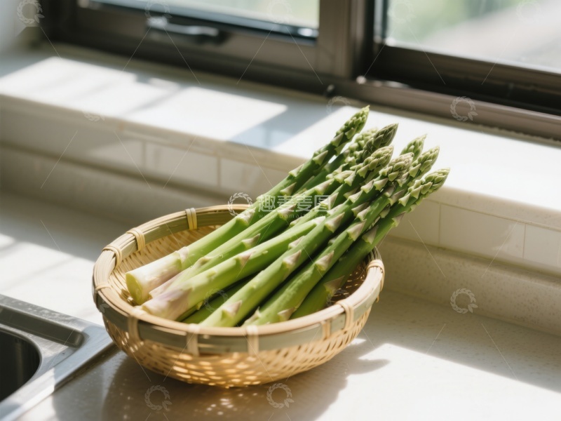 高清大图下载【趣麦麦图】竹篮中的新鲜芦笋