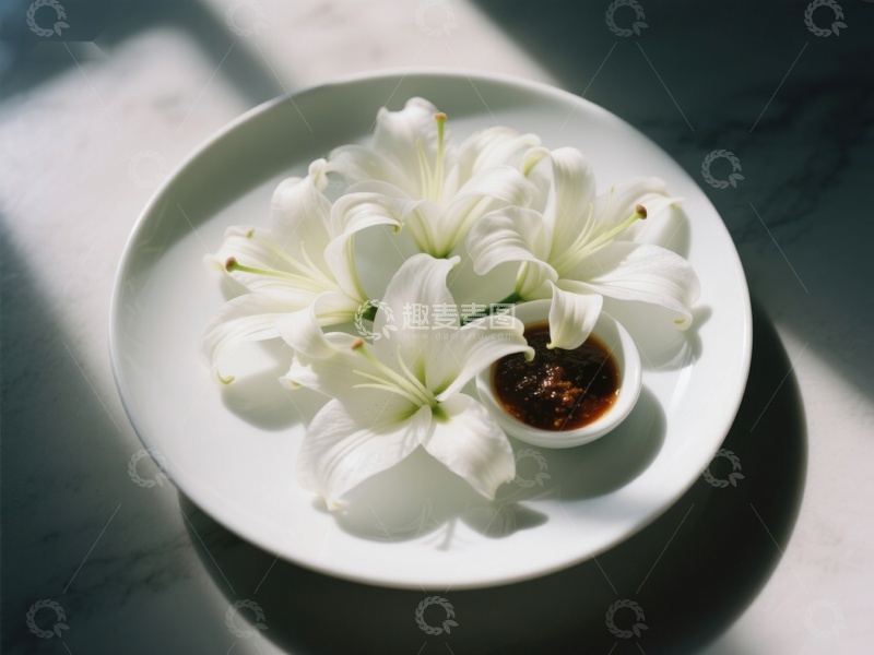 高清大图下载【趣麦麦图】白花与酱碟的静谧组合