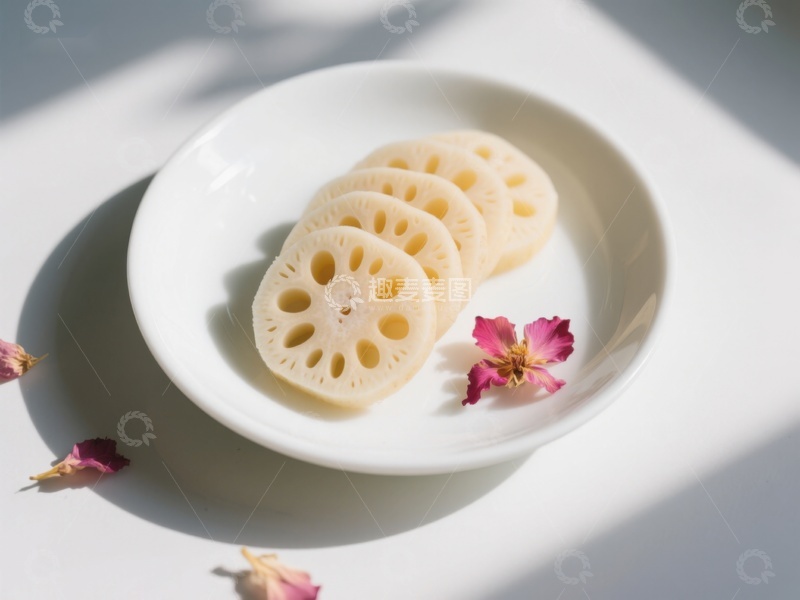 高清大图下载【趣麦麦图】莲藕切片摆盘，点缀花瓣