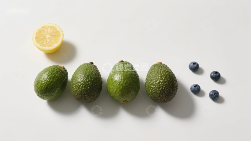 高清大图下载【趣麦麦图】柠檬、牛油果与蓝莓的排列