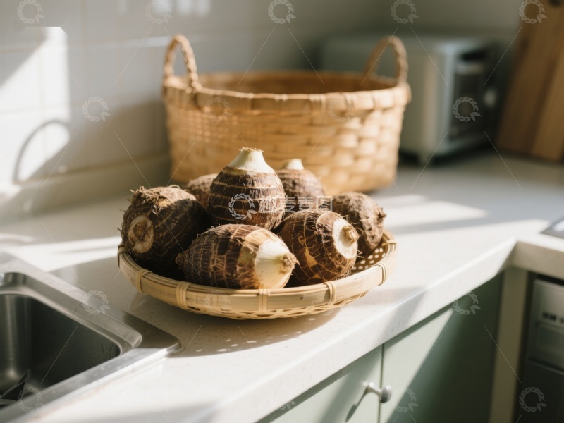 高清大图下载【趣麦麦图】厨房台面上的芋头篮子