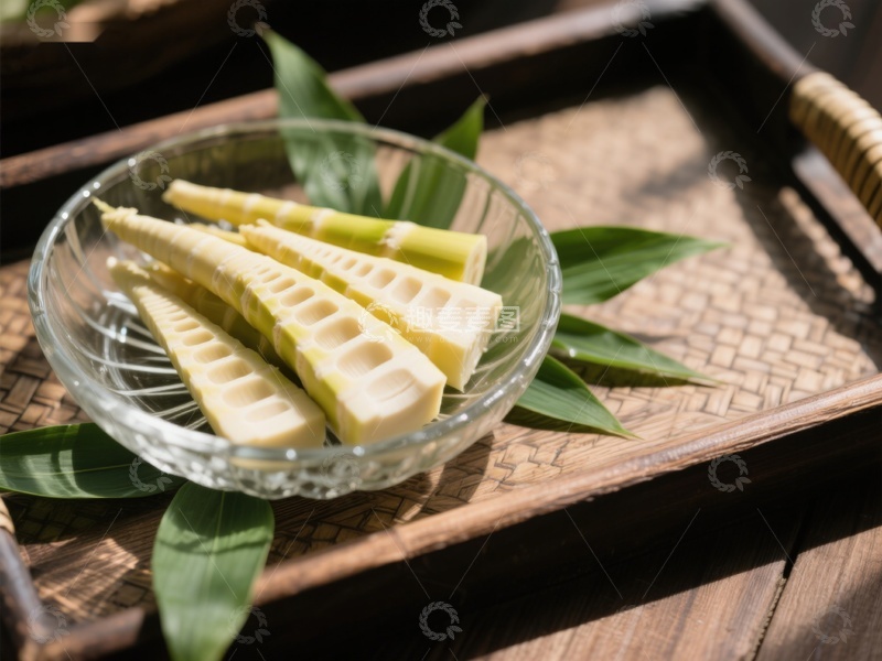高清大图下载【趣麦麦图】竹笋切片置于玻璃碗中