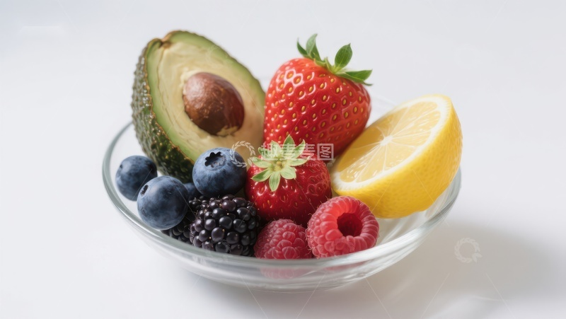 高清大图下载【趣麦麦图】新鲜水果拼盘：草莓、蓝莓与柠檬