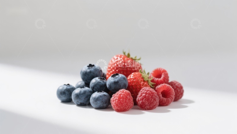 高清大图下载【趣麦麦图】新鲜蓝莓与草莓的静物组合