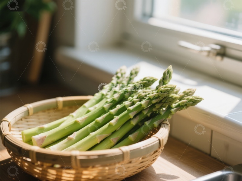 高清大图下载【趣麦麦图】竹篮中的新鲜芦笋