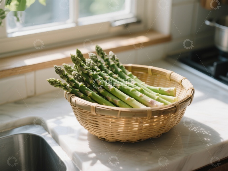 高清大图下载【趣麦麦图】竹篮中的新鲜芦笋