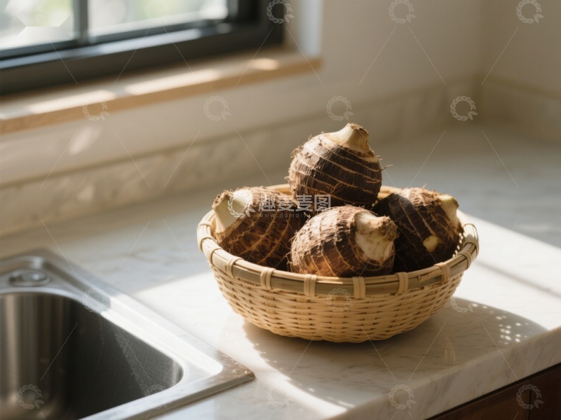 高清大图下载【趣麦麦图】厨房窗边的芋头篮