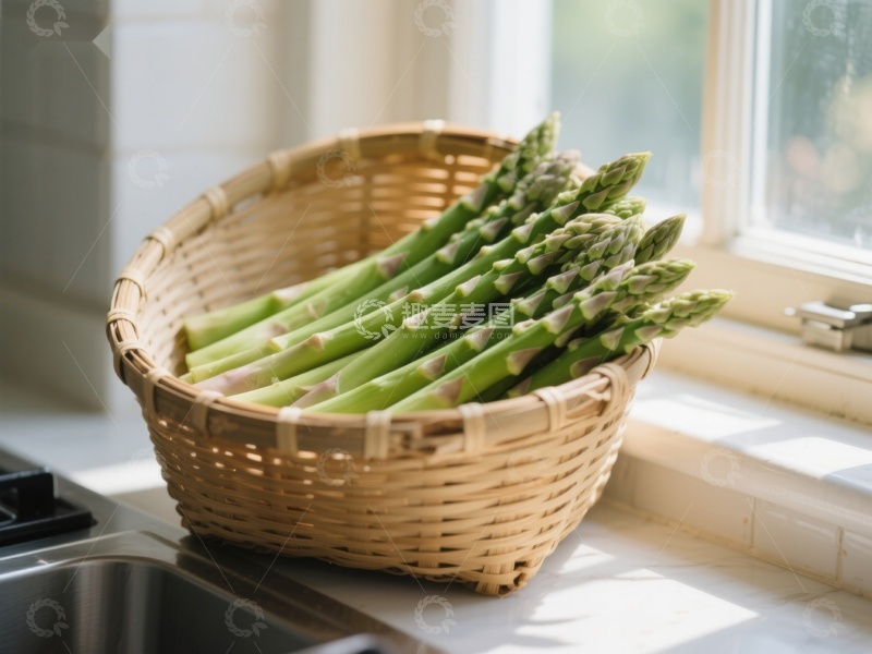 高清大图下载【趣麦麦图】竹篮中的新鲜芦笋