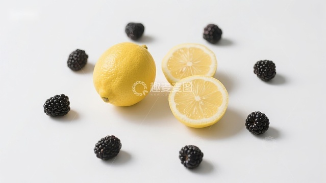 柠檬与黑莓的静物组合