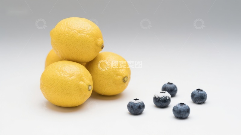 高清大图下载【趣麦麦图】柠檬与蓝莓的静物组合