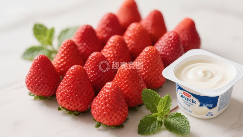 高清大图下载【趣麦麦图】新鲜草莓与酸奶的美味搭配