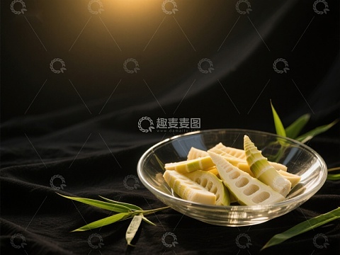 竹笋切片置于透明碗中