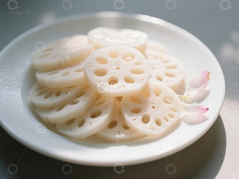 新鲜莲藕片摆盘