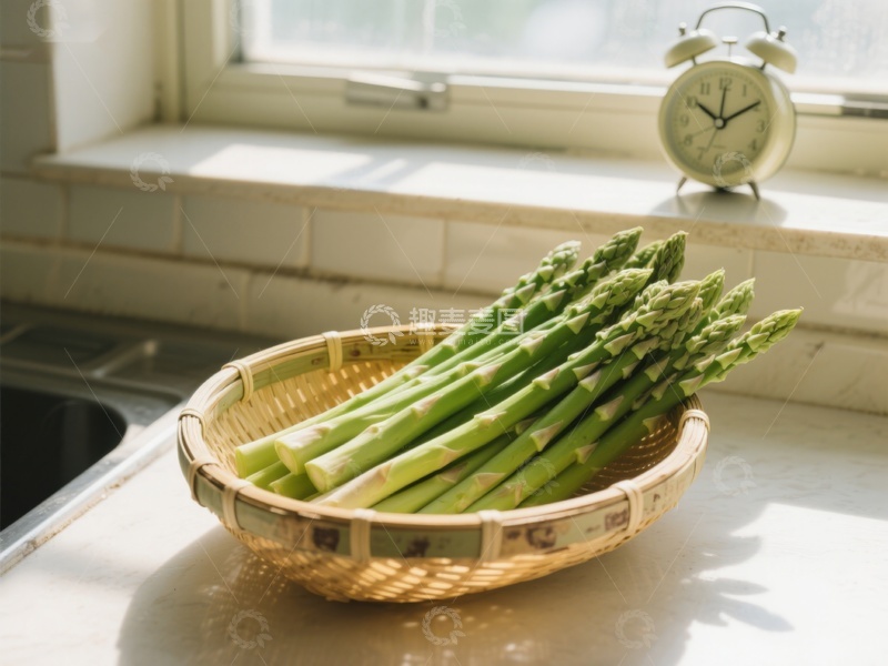 高清大图下载【趣麦麦图】竹篮中的新鲜芦笋