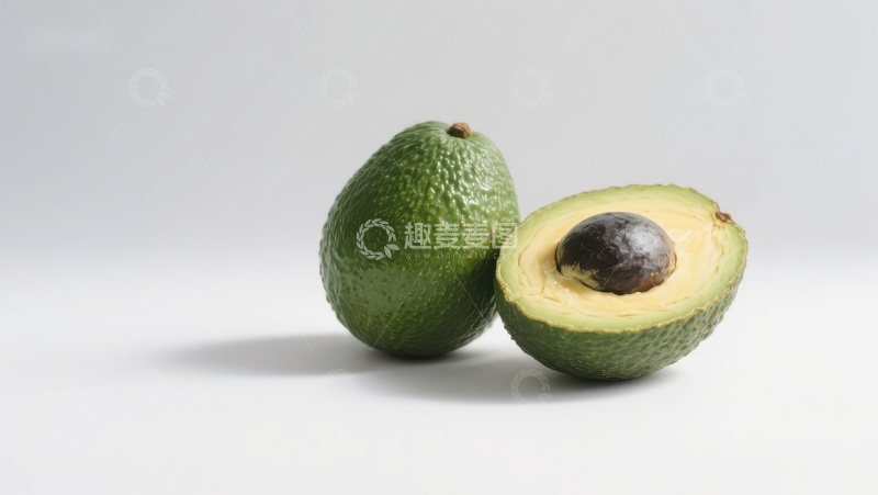 高清大图下载【趣麦麦图】新鲜牛油果，一半切开展示果肉