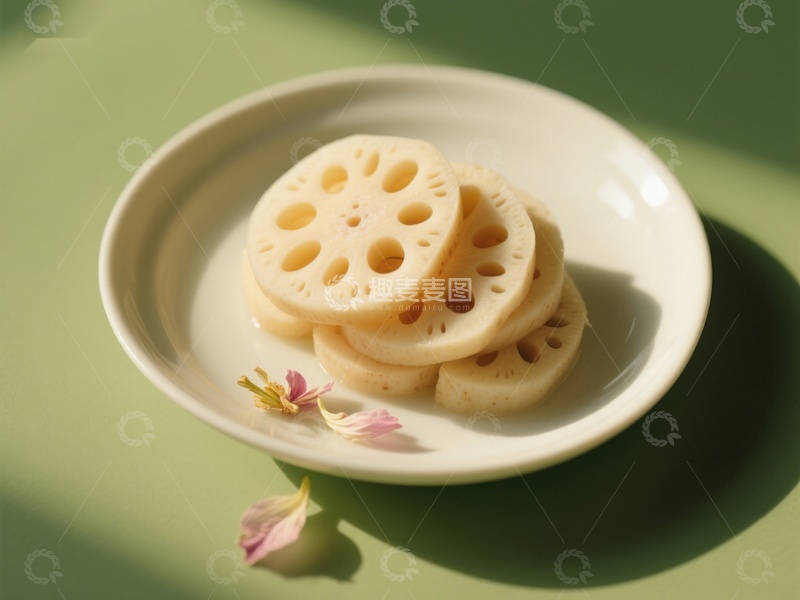 高清大图下载【趣麦麦图】莲藕片盘中摆放，清新雅致