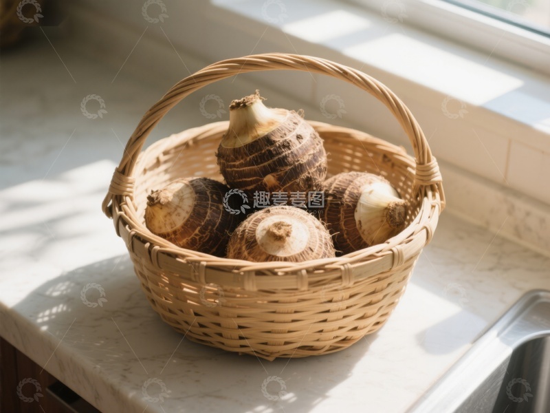 高清大图下载【趣麦麦图】竹篮中的芋头