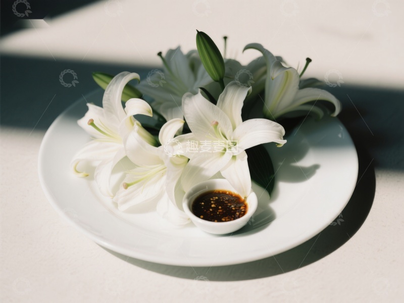 高清大图下载【趣麦麦图】白花与酱碟的静谧组合