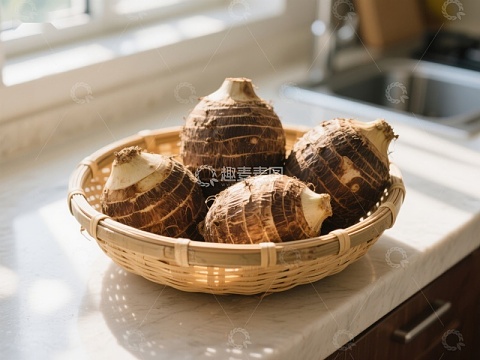 竹篮中的新鲜芋头