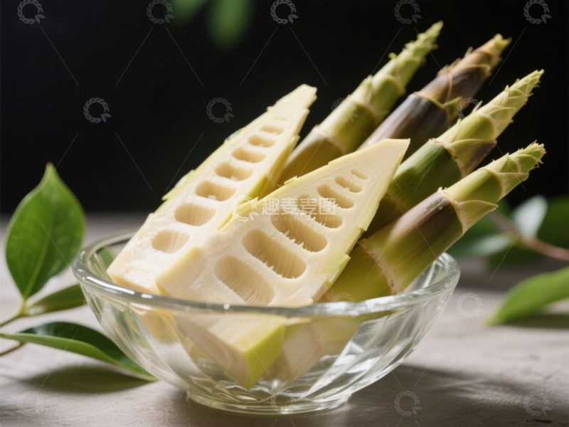 高清大图下载【趣麦麦图】新鲜竹笋切片置于玻璃碗中