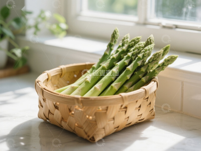 高清大图下载【趣麦麦图】竹篮中的新鲜芦笋