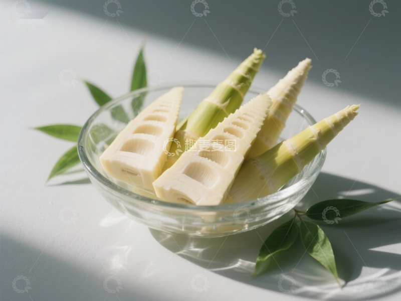 高清大图下载【趣麦麦图】新鲜竹笋切片置于玻璃碗中
