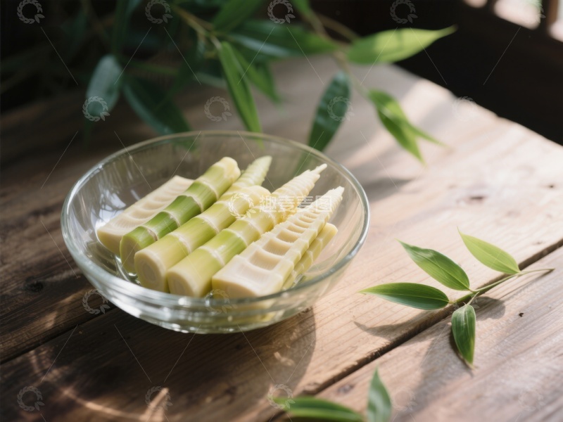 高清大图下载【趣麦麦图】新鲜竹笋切片置于透明碗中