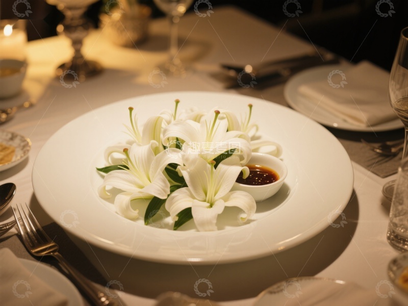 高清大图下载【趣麦麦图】餐桌上的白色百合花装饰