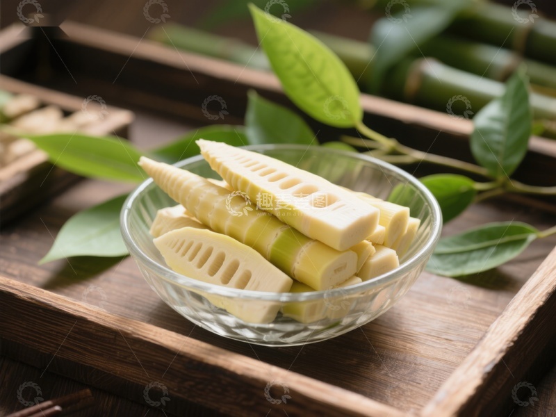 高清大图下载【趣麦麦图】新鲜竹笋切片置于透明碗中