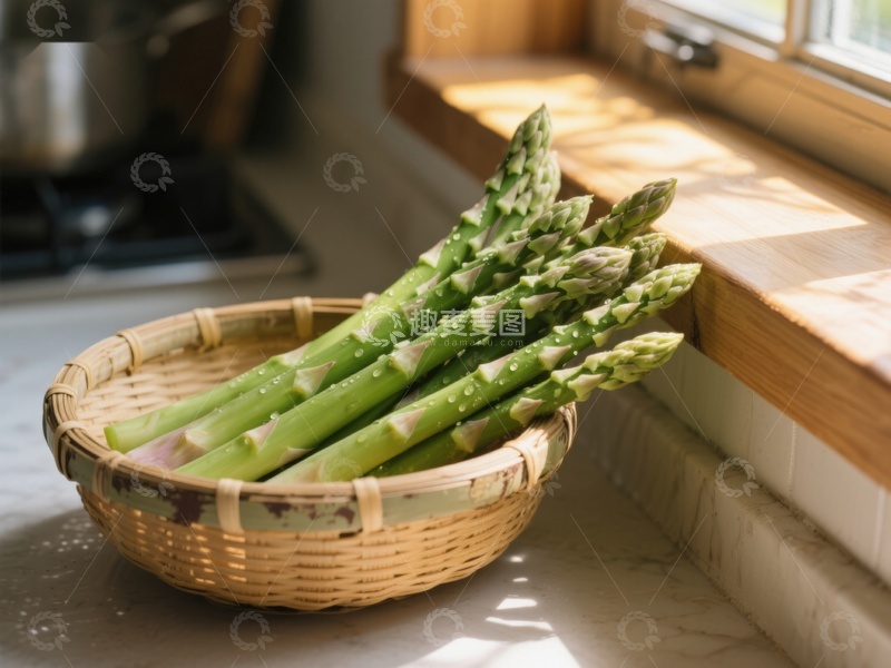 高清大图下载【趣麦麦图】竹篮中的新鲜芦笋