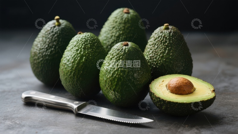 高清大图下载【趣麦麦图】新鲜牛油果与刀具静物图