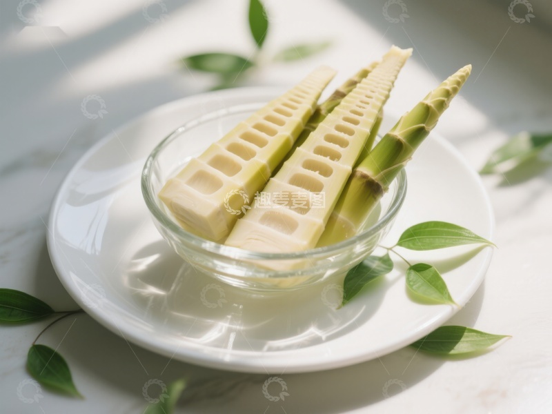 高清大图下载【趣麦麦图】新鲜竹笋切片置于透明碗中