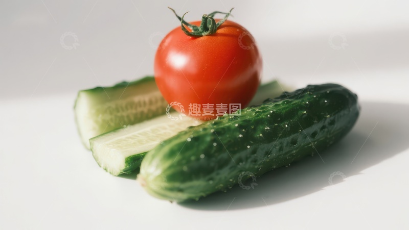 高清大图下载【趣麦麦图】新鲜番茄与黄瓜的静物组合