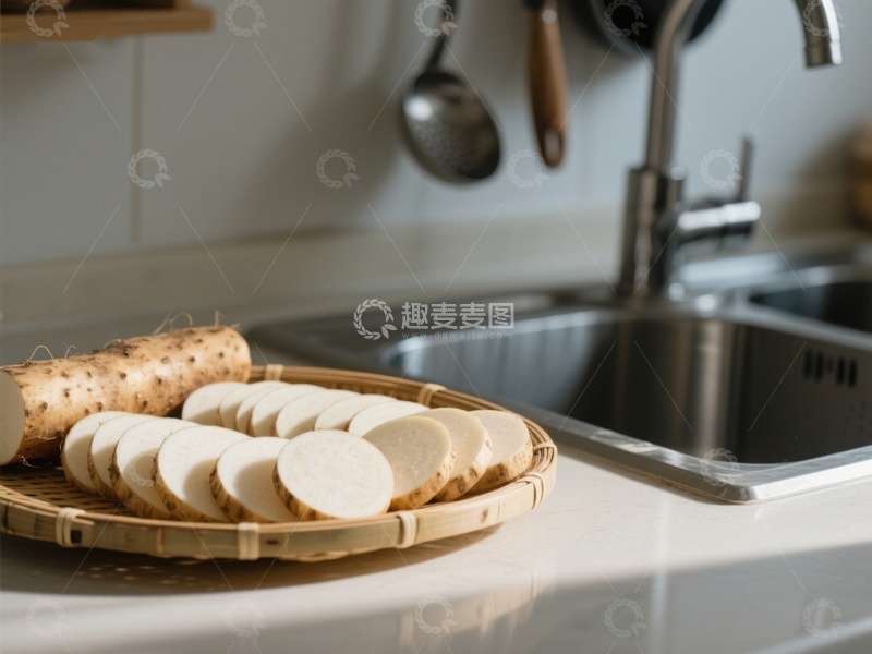 高清大图下载【趣麦麦图】厨房台面上的山药切片