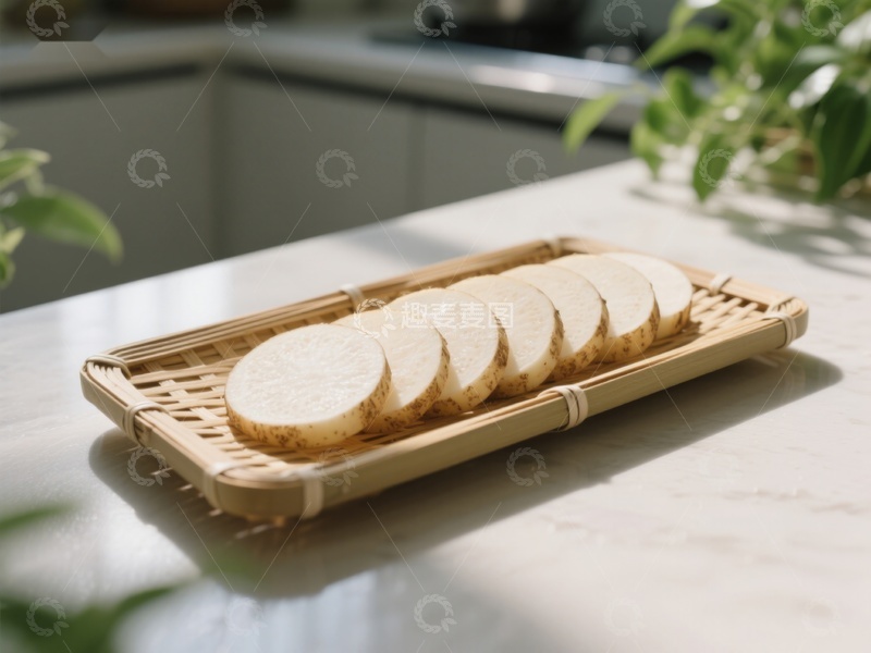 高清大图下载【趣麦麦图】竹盘上的切片山药
