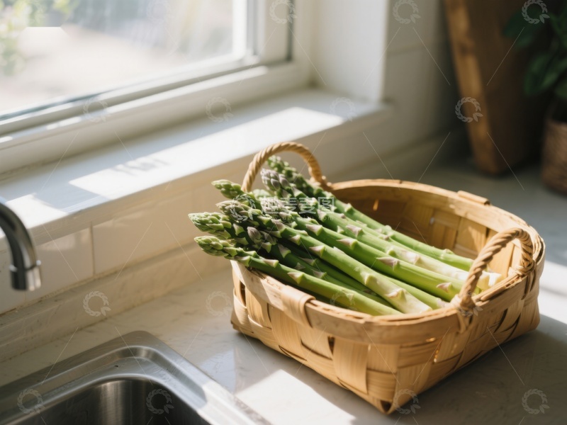高清大图下载【趣麦麦图】窗边篮子里的鲜嫩芦笋