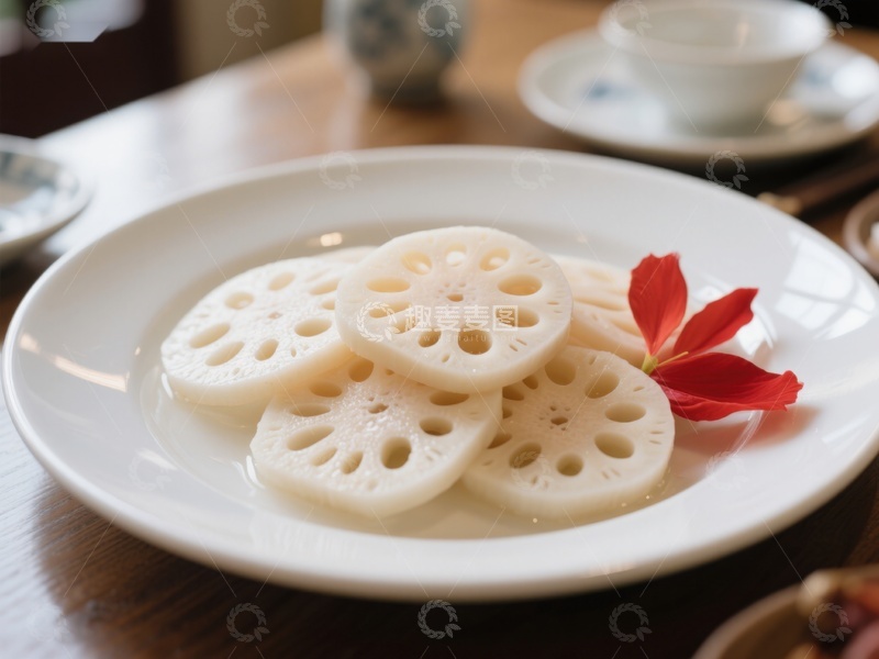 高清大图下载【趣麦麦图】莲藕片配红花装饰