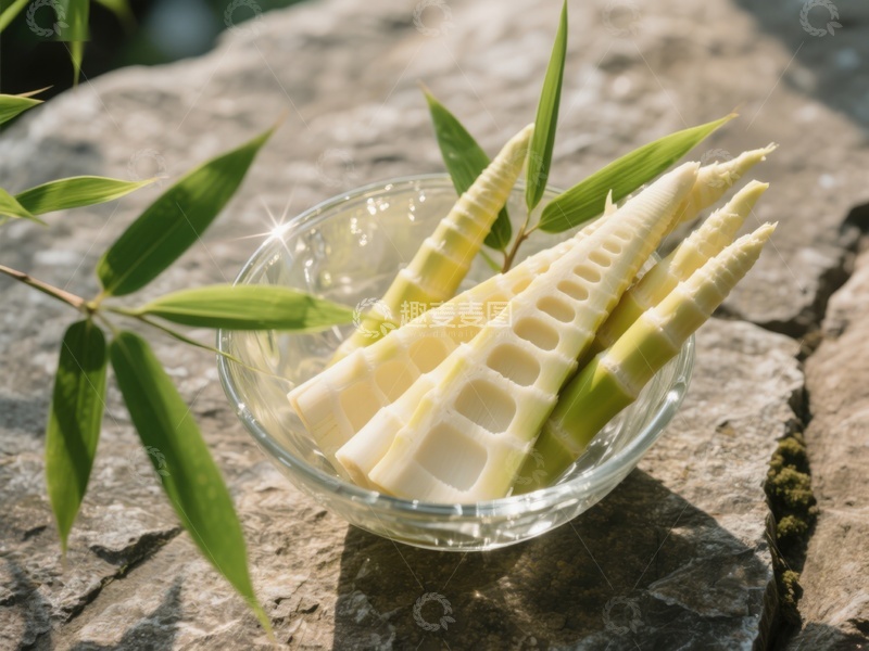 高清大图下载【趣麦麦图】新鲜竹笋置于透明碗中