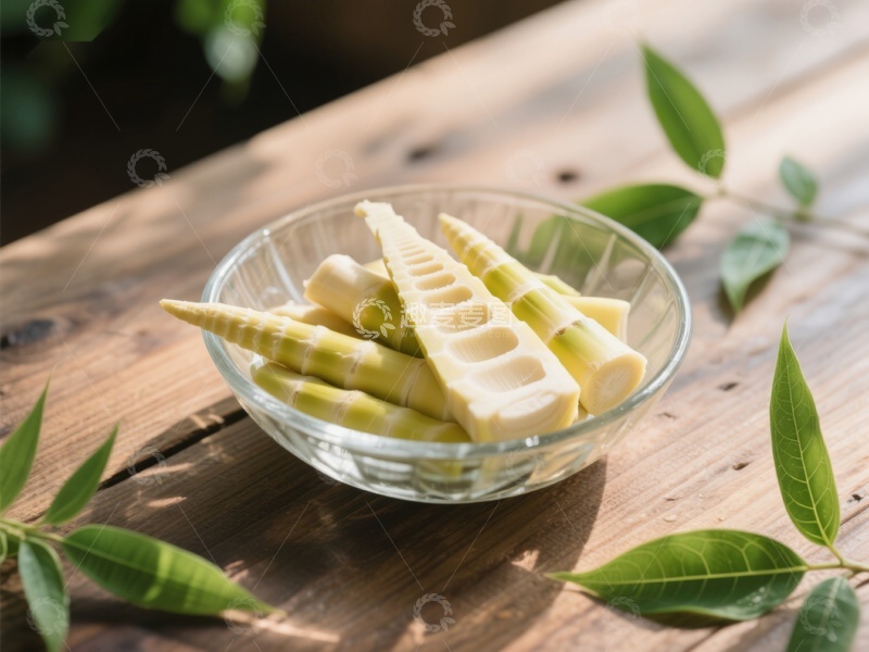 高清大图下载【趣麦麦图】新鲜竹笋切片置于透明碗中