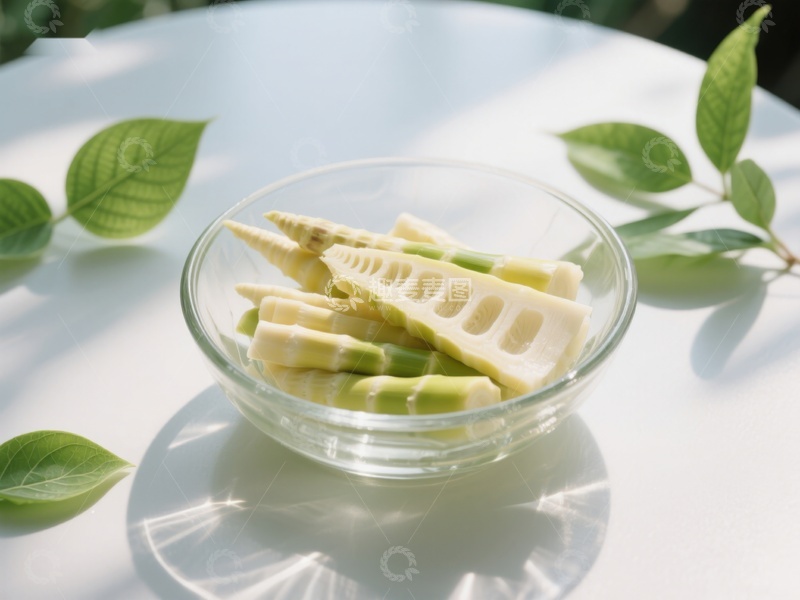 高清大图下载【趣麦麦图】新鲜竹笋切片置于透明碗中