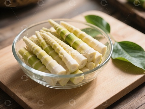 新鲜竹笋置于玻璃碗中