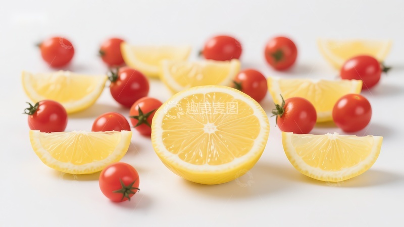 高清大图下载【趣麦麦图】柠檬切片与樱桃番茄的清新组合