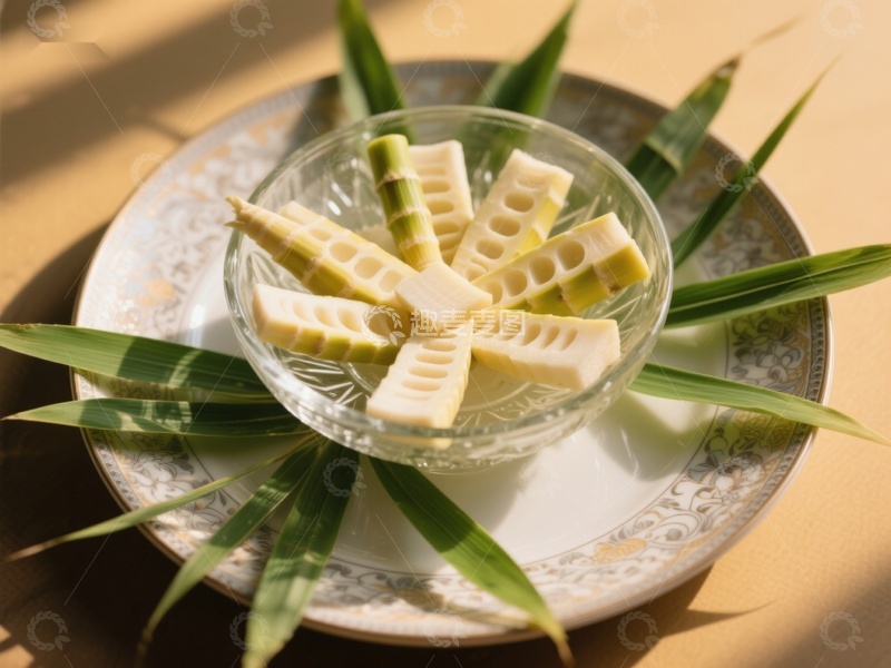 高清大图下载【趣麦麦图】竹笋切片摆盘，清新自然